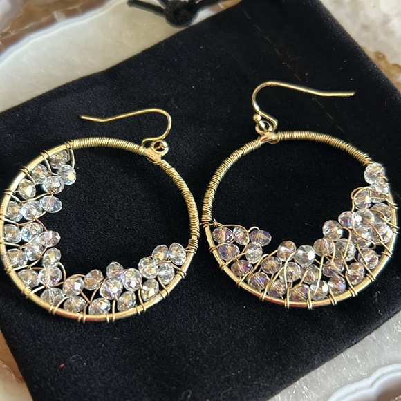 Iridescent Crystal Wrapped Hoop Earrings-Boutique - Picture 4 of 6